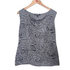 Shargano Studio Grey Black Rose Patterned Sleeveless Top Size Large